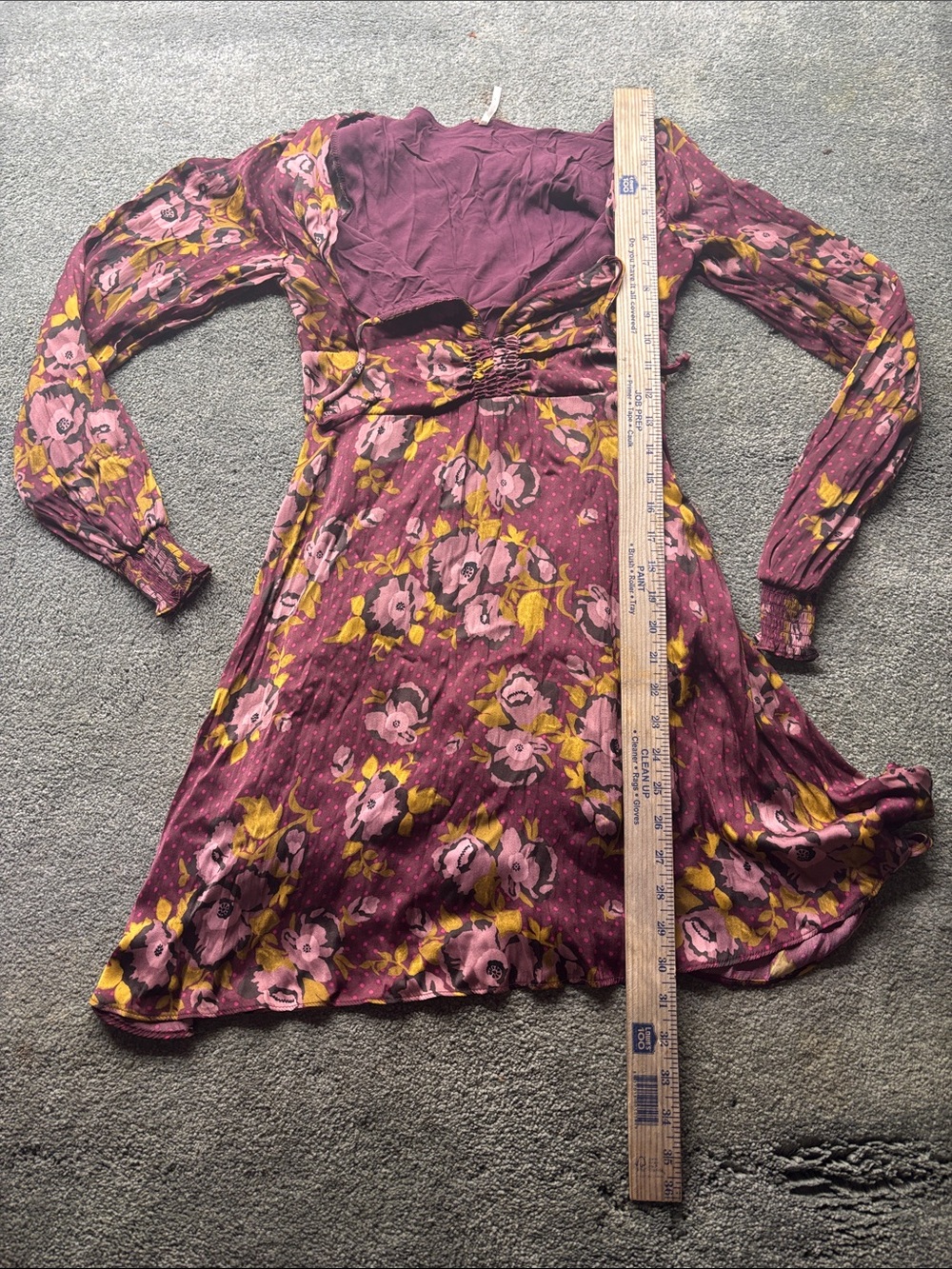 Free People Plum Floral Long Sleeve Dress with Pink and Mustard Print